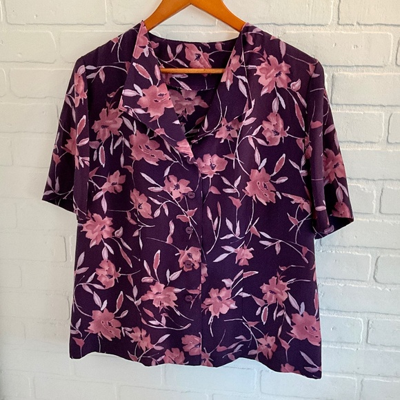 Vintage Handmade Purple/Pink Short Sleeve Button Up Shirt - Picture 2 of 4